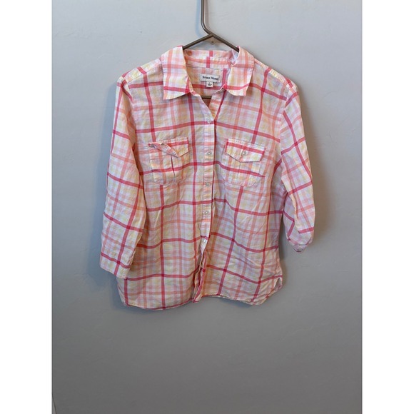 Studio Works Women's Plaid Button Up Shirt Linen Blend Size L Roll Tab Sleeves - Picture 2 of 7